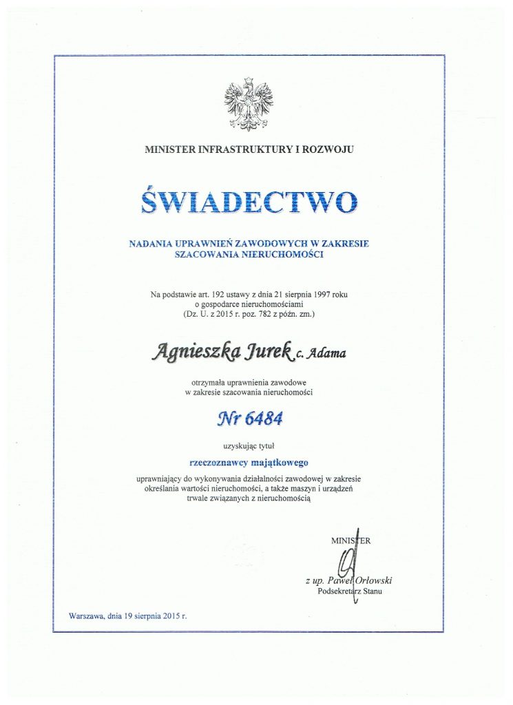 Świadectwo nadania uprawnień nr 6484